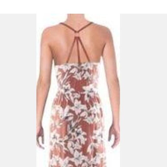 Roxy Sz L Maxi Dress Tropical Floral Print Sleeveless Strappy Back Too Cute! - Picture 4 of 7